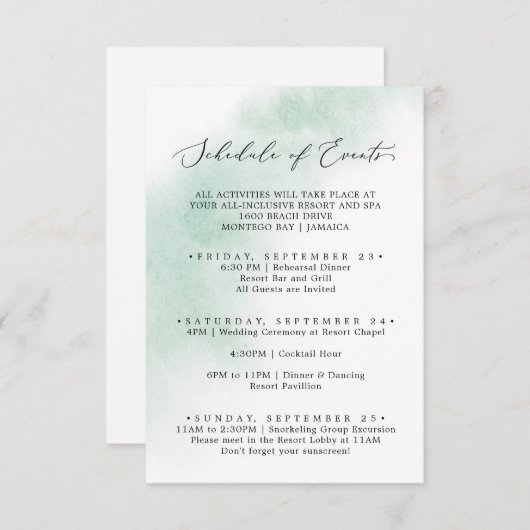 Waterverf was | Groene weekendschema van evenement Informatiekaartje (Voorkant / Achterkant)