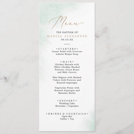 Waterverf was | Menu Groen en Gold Baptism (Voorkant)