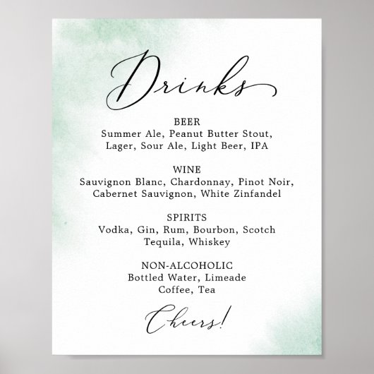 Waterverf was | Onderteken van het menu Drink groe Poster (Voorkant)