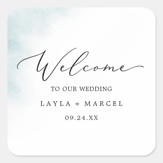 Waterverf was | Onthaal over blauwe bruiloft Vierkante Sticker (Voorkant)
