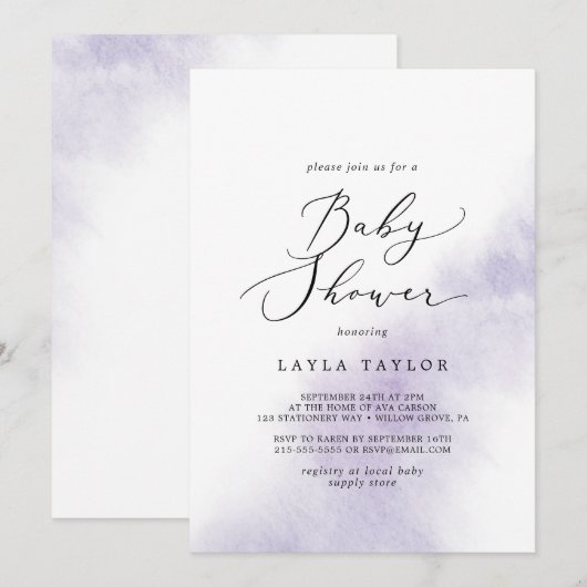 Waterverf was | PAARS BABY SHOWER Kaart (Voorkant / Achterkant)