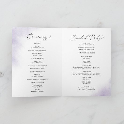 Waterverf was | Paars gevouwen bruiloft Programma (Binnen)