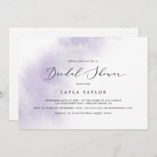 Waterverf was | Paars horizontaal Vrijgezellenfees Kaart (Voorkant / Achterkant)