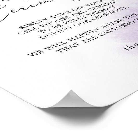 Waterverf was | Paars Unplugged Ceremony Sign Poster (Hoek)