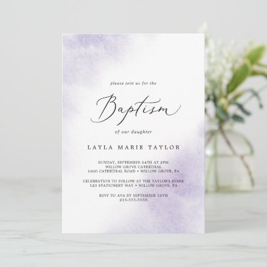 Waterverf was | Paarse baptisme Kaart (Staand voorkant)