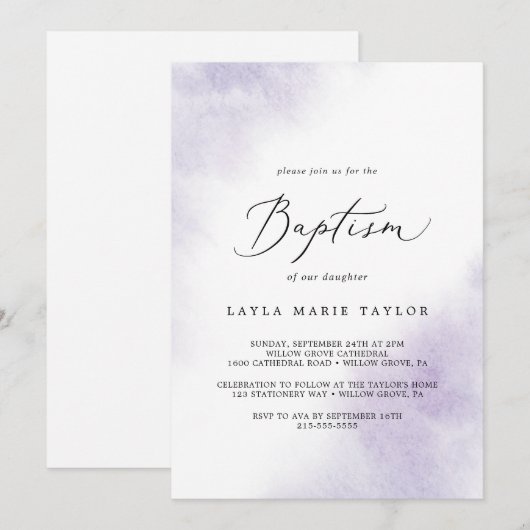 Waterverf was | Paarse baptisme Kaart (Voorkant / Achterkant)