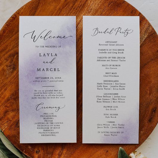 Waterverf was | Paarse bruidpartijen Programmakaart