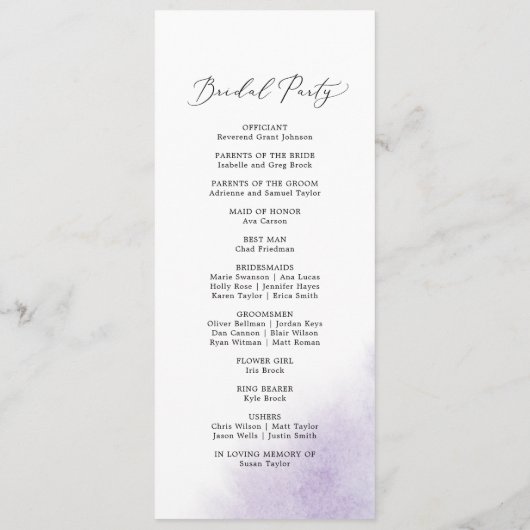 Waterverf was | Paarse bruidpartijen Programmakaart (Achterkant)