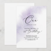 Waterverf was | Paarse Eerste verjaardag Kaart (Voorkant / Achterkant)