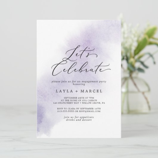 Waterverf was | Paarse Laten we vieren Kaart (Staand voorkant)