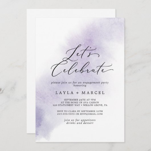 Waterverf was | Paarse Laten we vieren Kaart (Voorkant / Achterkant)