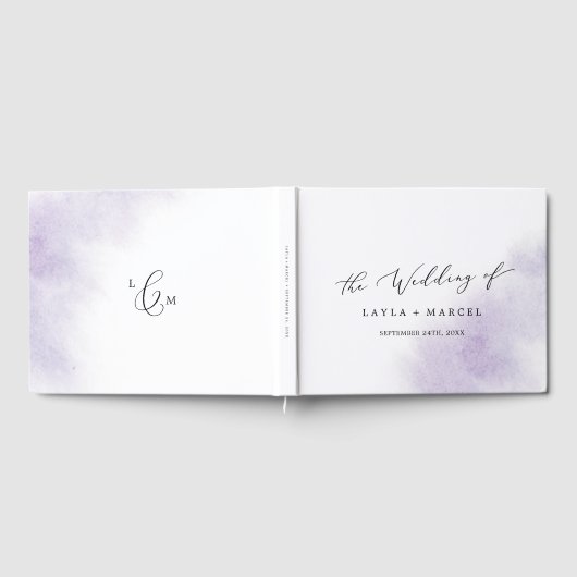 Waterverf was | Paarse monogram rugbruiloft Gastenboek