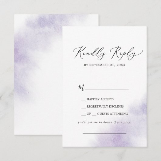 Waterverf was | Paarse Song Request RSVP Card Kaartje (Voorkant / Achterkant)