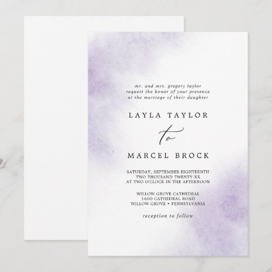 Waterverf was | Paarse traditionele bruiloft Kaart (Voorkant / Achterkant)
