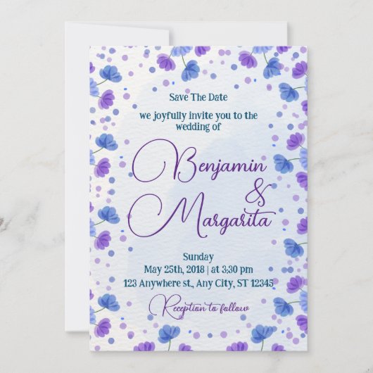 Waterverf was | Paarse uitnodiging tot weddenschap (Voorkant)