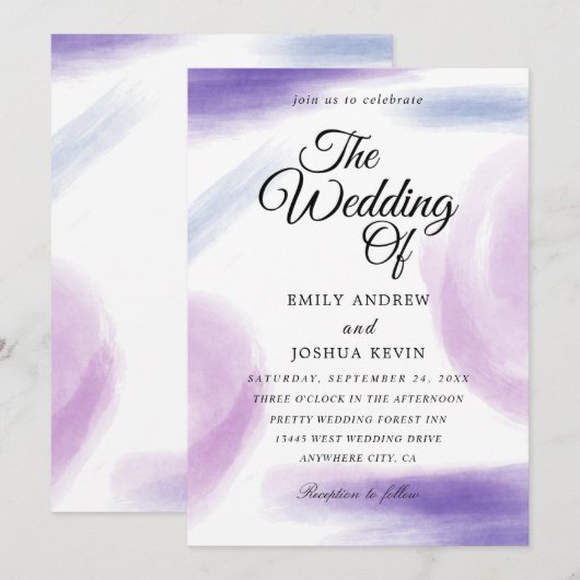 Waterverf was | Paarse uitnodiging tot weddenschap (Voorkant / Achterkant)