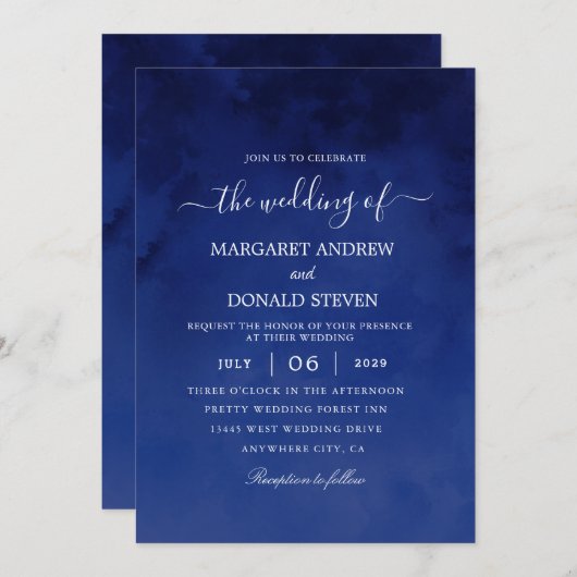 waterverf was Royal Blue bruiloft-uitnodiging Kaart (Voorkant / Achterkant)