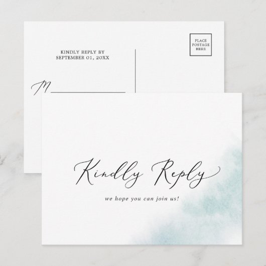 Waterverf was | RSVP-Briefkaart met blauw menu (Voorkant / Achterkant)
