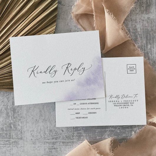 Waterverf was | RSVP-Briefkaart Paarse menu