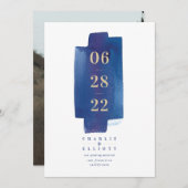 Waterverf Was Save The Date Kaart - Navy (Voorkant / Achterkant)