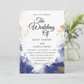 Waterverf was | Uitnodiging tot blauwe bruiloft (Staand voorkant)