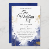 Waterverf was | Uitnodiging tot blauwe bruiloft (Voorkant / Achterkant)