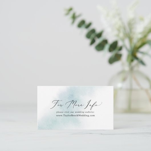 Waterverf was | Website met een blauwe bruiloft Informatiekaartje (Staand voorkant)