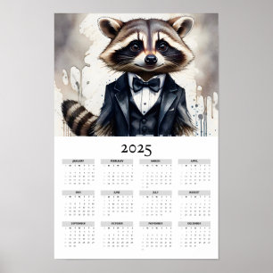 Waterverf wasbeer dragen Tux 2025 wandkalender Poster