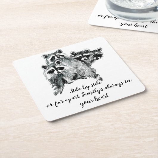 Waterverf Wasbeer Familie Inspirerend Familie Qu Kartonnen Onderzetters (Schuin)