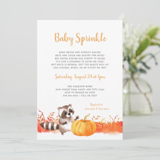 Waterverf wasbeer Herfst Baby Sprinkle Kaart (Staand voorkant)