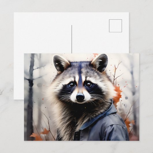 Waterverf wasbeerdier briefkaart (Voorkant / Achterkant)