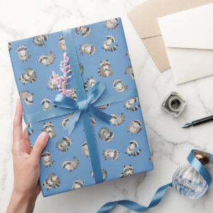 Waterverf Wasberen op Blauwe achtergrond Cadeaupapier