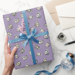 Waterverf Wasberen op Lichtpaarse achtergrond Cadeaupapier