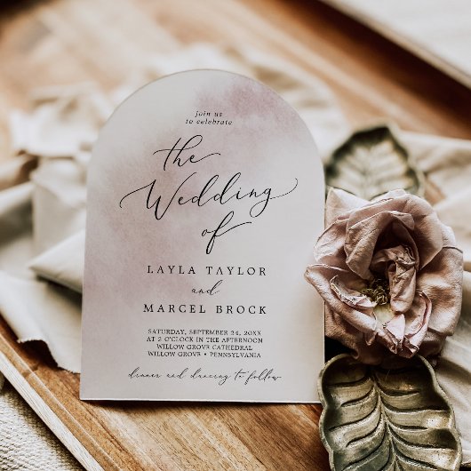 Waterverf Wash Blush Pink Simple Arch Wedding Kaart