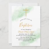 Waterverf Wash Green en Gold Doop Uitnodiging (Voorkant)