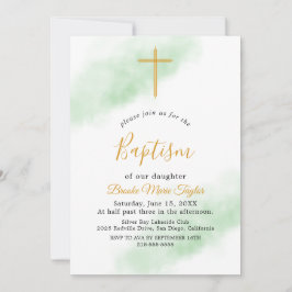 Waterverf Wash Green en Gold Doop Uitnodiging