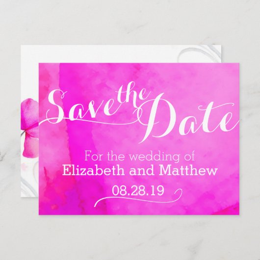 Waterverf wash Painted Pink De datumkaart opslaan Aankondigingskaart (Voorkant / Achterkant)