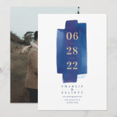 Waterverf Wash Save The Date Kaart - Navy (Voorkant / Achterkant)