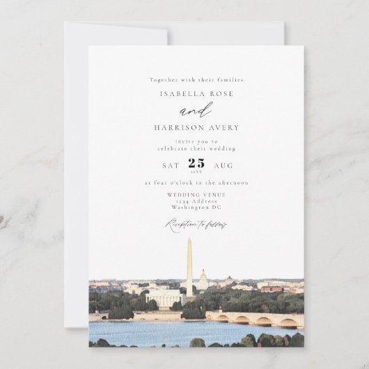 Waterverf Washington DC Monument Skyline Wedding Kaart (Voorkant)