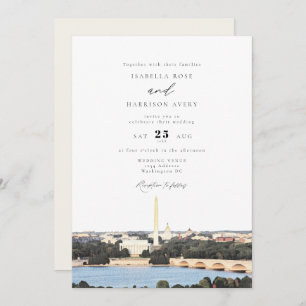 Waterverf Washington DC Monument Skyline Wedding Kaart