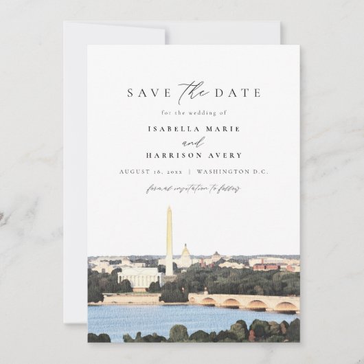 Waterverf Washington Monument DC Save the Date Kaart (Voorkant)