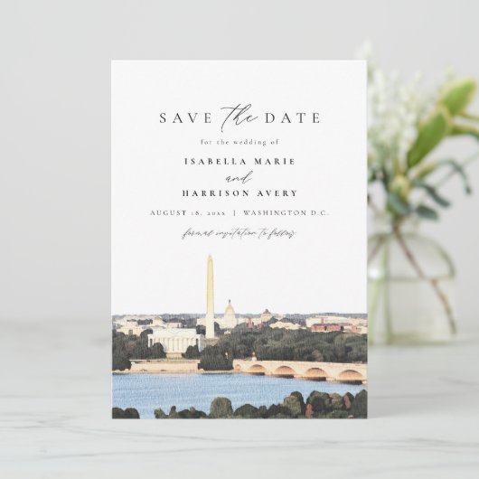 Waterverf Washington Monument DC Save the Date Kaart (Staand voorkant)