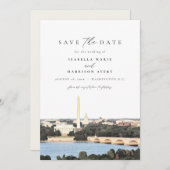 Waterverf Washington Monument DC Save the Date Kaart (Voorkant / Achterkant)