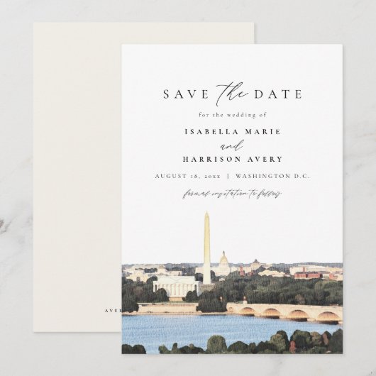 Waterverf Washington Monument DC Save the Date Kaart (Voorkant / Achterkant)