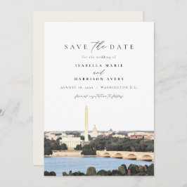 Waterverf Washington Monument DC Save the Date Kaart