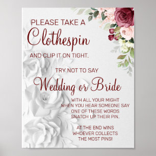 Waterverf wasknijper bruiloftsshower spelbord poster
