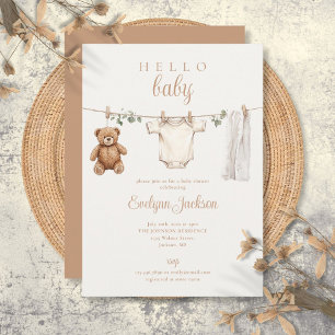 Waterverf Waslijn Neutrale Baby Shower Kaart