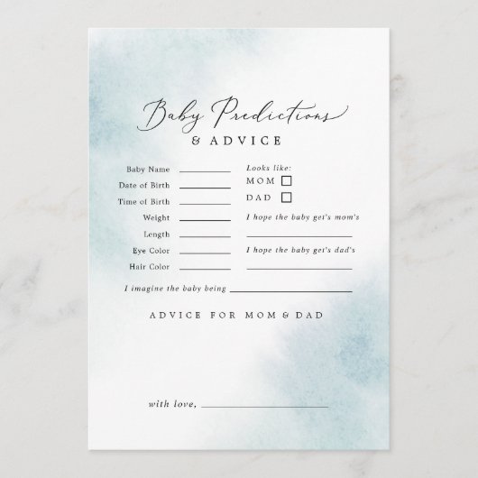 Waterverf Wassen | Blauw Baby shower Voorspellinge Advieskaart (Voorkant)