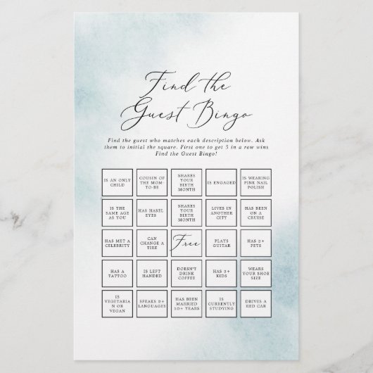 Waterverf Wassen | Blauw Vind het Gast Bingo Spel Flyer (Voorkant)