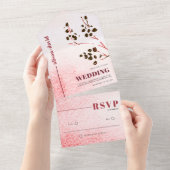 Waterverf wassen en tak Japandi bruiloft All In One Uitnodiging (Afscheurbaar)